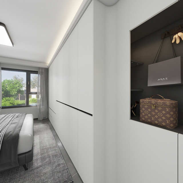 ホワイトスキームモダンストレージスペース大きなベッドルーム