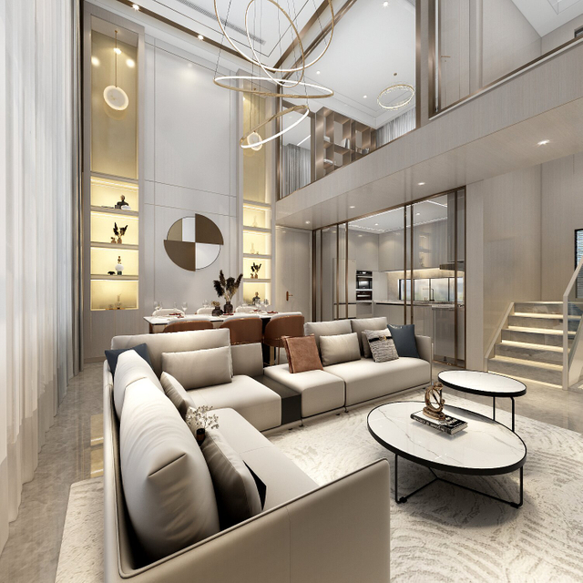 大きなアパートの高級リビングルームテレビキャビネット