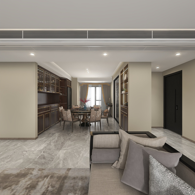 ダークウッドグレインドアパネルスタイルの新しい中国スタイルのリビングルームテレビキャビネット