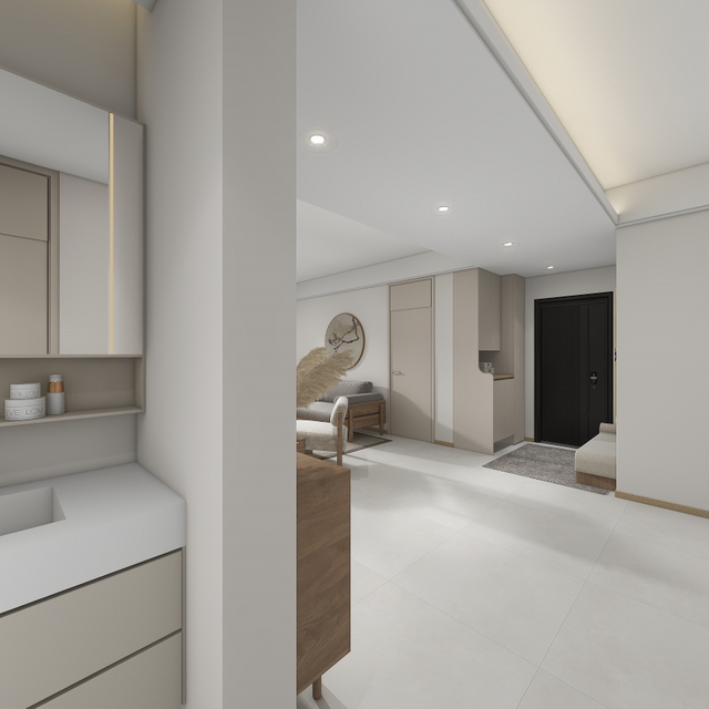 オークウッドグレインカラーメラミンリビングルームキャビネット