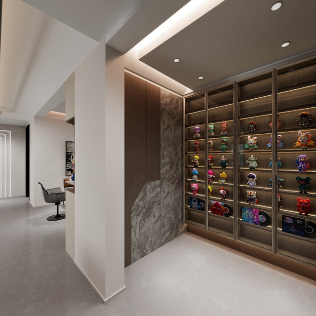 ダークスキームウッドグレインモダンテレビキャビネット